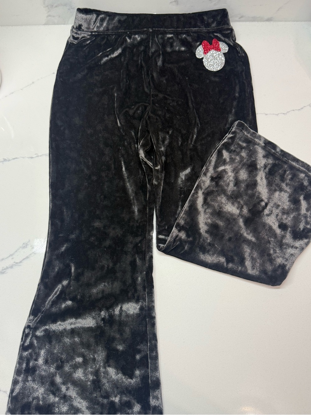 Disney Black Velour Pajama Pants with Glitter Minnie Accent (Red & Silver)